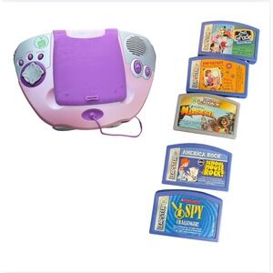 LeapFrog Leapster Pink Handheld Game Console Bundle with 5 Games and Case 2003